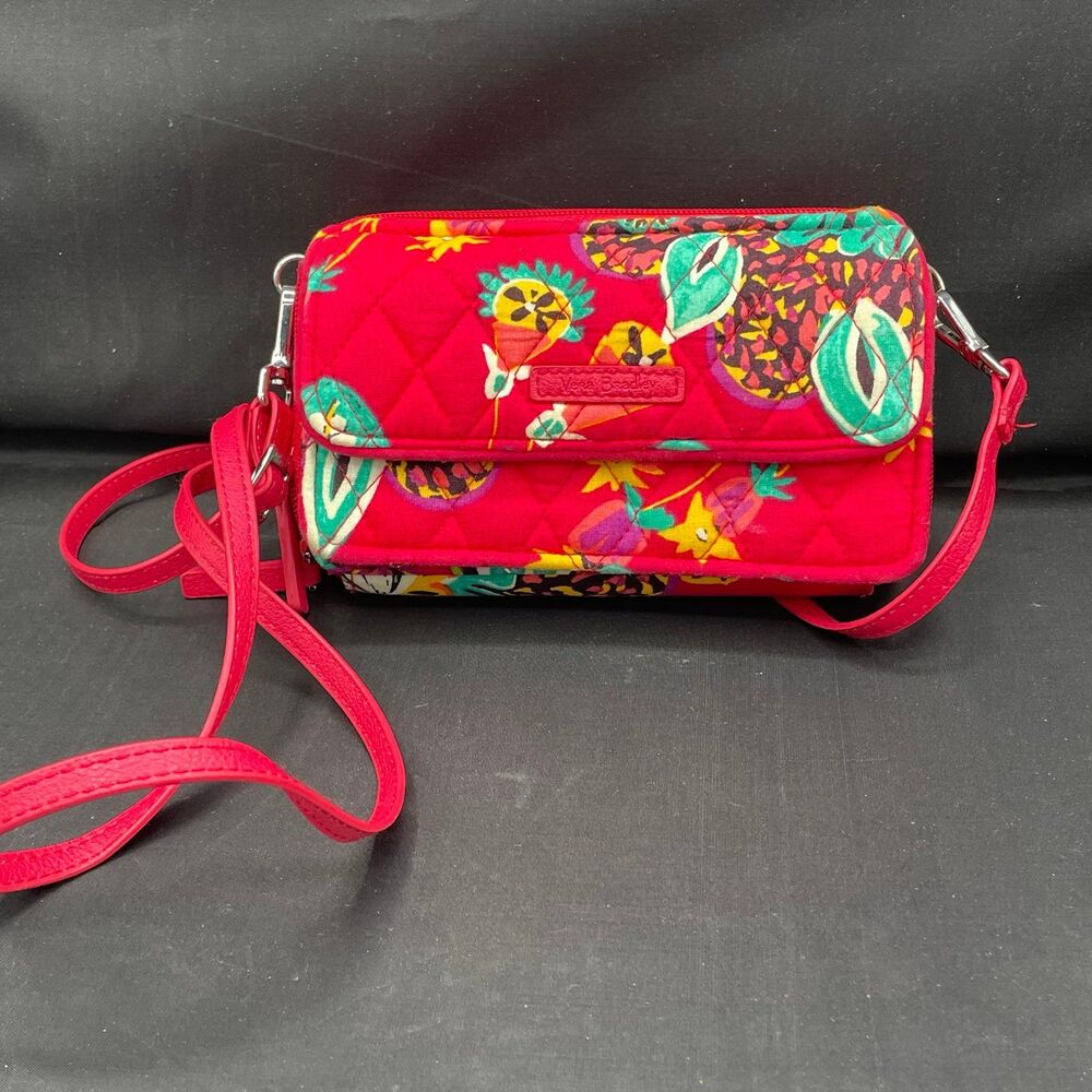 Vera Bradley Red Floral Quilted Wallet Crossbody Bag & Strap Rumba retired print